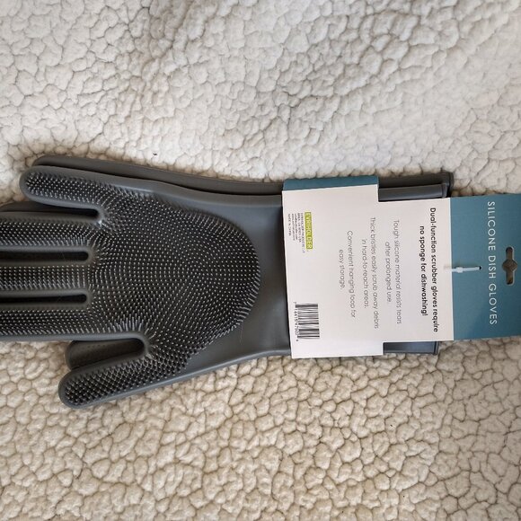 NEW Silicone Dish Gloves 2-1 with Scrubbing Bristles - Picture 4 of 6